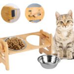 2 En 1 Comedero Bebedero Ajustable Para Mascotas Perro Gato Madera