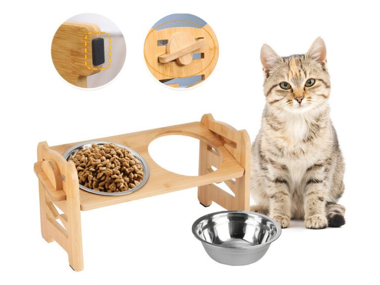 2 En 1 Comedero Bebedero Ajustable Para Mascotas Perro Gato Madera