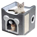 Cama Casa Para Gato Mascota Plegable Con Rascador Juguete Color Gris
