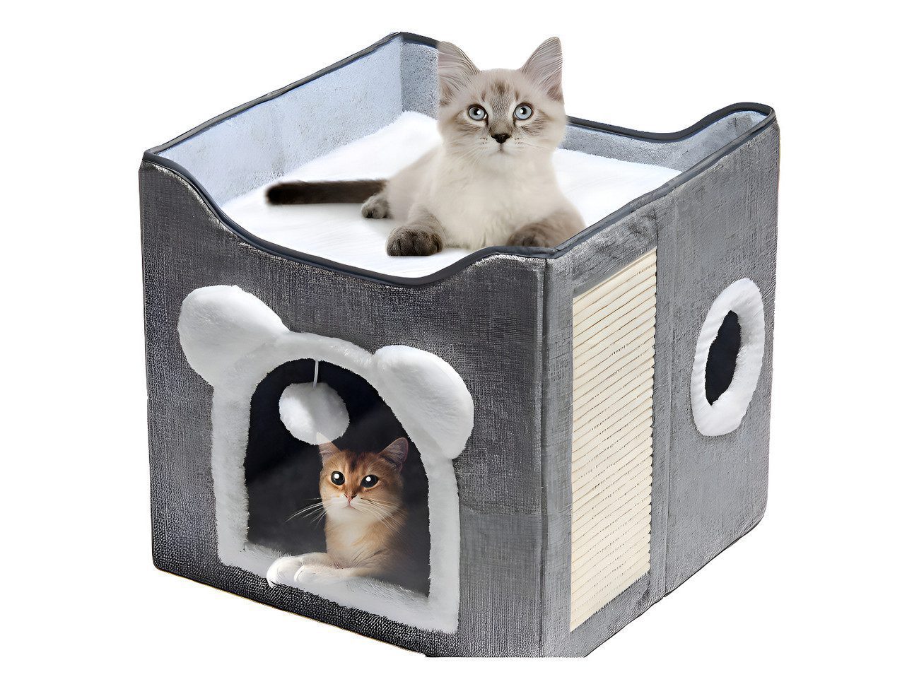Cama Casa Para Gato Mascota Plegable Con Rascador Juguete Color Gris Cama Casa Para Gato Mascota Plegable Con Rascador Juguete Color Gris - Imagen 1