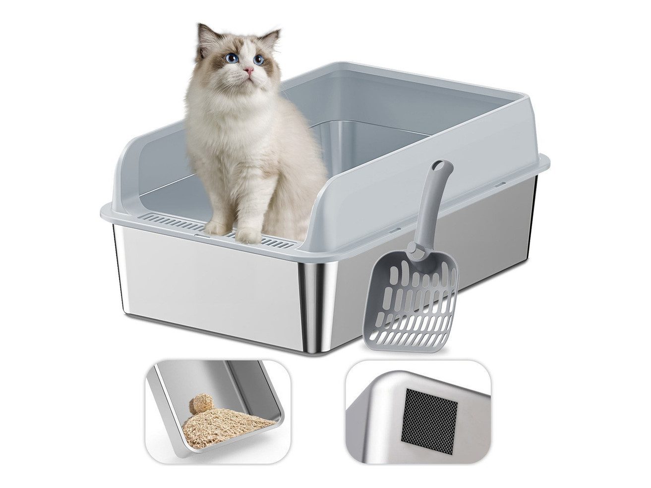 risi_v96_445_1770400896 Arenero Gatos Grande Baño Sanitario Acero Inox Con Pala Gri... - Imagen 1