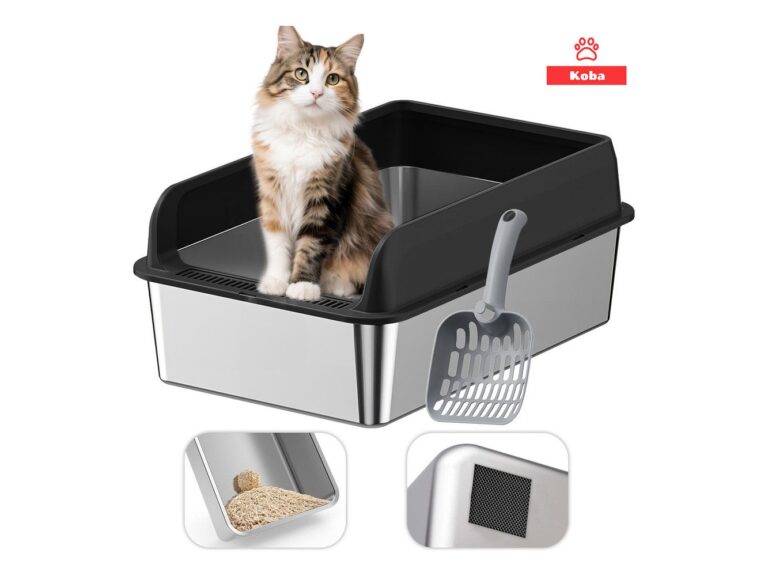 Arenero Gatos Grande Michis Baño Sanitario Acero Inox Con Pala Color Negro Marca KOBA