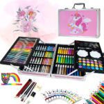 Kit Dibujo 145 Piezas Baima Maleta Aluminio Dos Pisos Rosado
