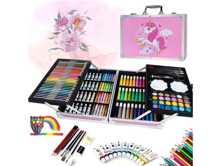 Kit Dibujo 145 Piezas Baima Maleta Aluminio Dos Pisos Rosado