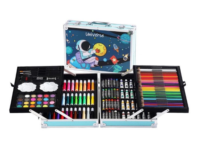 Kit Dibujo Niño 145 Piezas Pintura Arte En Maleta Aluminio