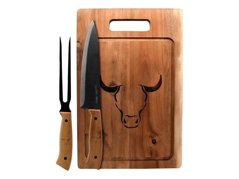 Set Parrillero Tabla + Cuchillo Y Pincho Wayu Asado Parrilla Color Café
