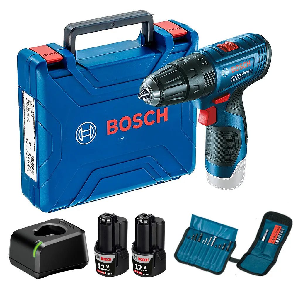 Taladro Percutor Bosch Gsb 120 Li 12v + 23 Accesorios + 2 Baterías Color Azul Taladro Percutor Bosch Gsb 120 Li 12v + 23 Accesorios + 2 Baterías Color Azul - Imagen 1