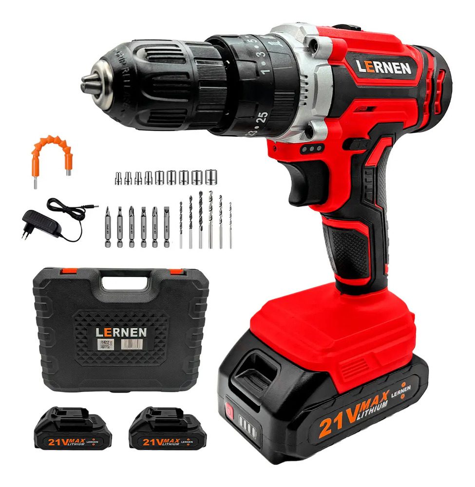 Taladro Percutor Destornillador Inalámbrico 21v y 2 Baterías Color Rojo Frecuencia 50Hz Lernen TIK2BR Taladro Percutor Destornillador Inalámbrico 21v y 2 Baterías Lernen TIK2BR - Imagen 1