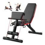 Banco Abdominal Plegable Negro con Respaldo Ajustable 7 Posiciones y Bandas Elásticas