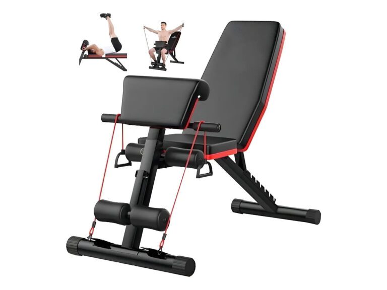 Banco Abdominal Plegable Negro con Respaldo Ajustable 7 Posiciones y Bandas Elásticas