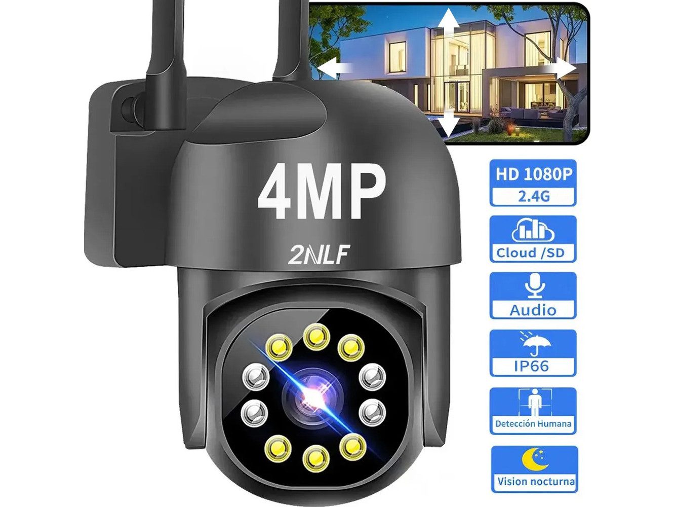 2nlf Cámara De Seguridad Exterior Wifi ip 360° 1080p Con Led 2nlf Cámara De Seguridad Exterior Wifi ip 360° 1080p Con Led