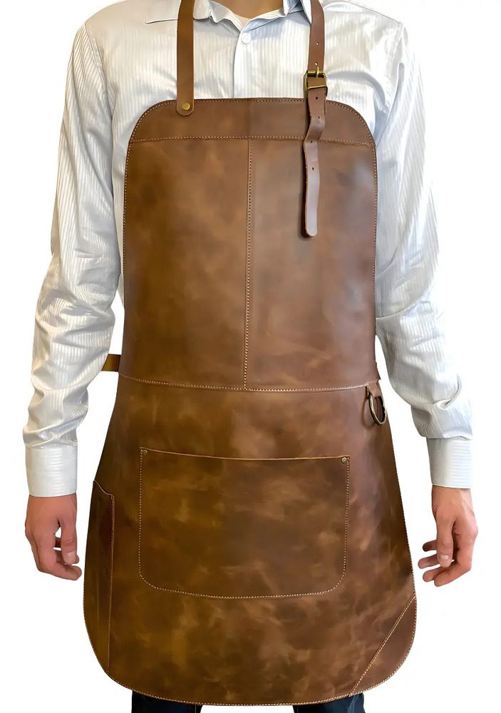 Delantal Pechera De Cuero Tratur Parrillero 2 Bolsillos Marrón Liso Delantal Pechera De Cuero Tratur Parrillero 2 Bolsillos Marrón Liso