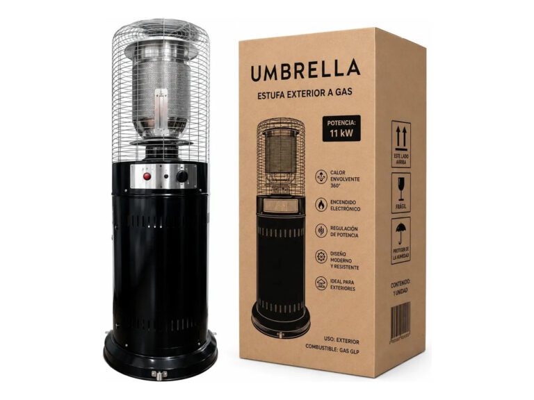 Estufa De Patio Baja Gas 11kg Exterior Terraza Umbrella Tech Color Negro