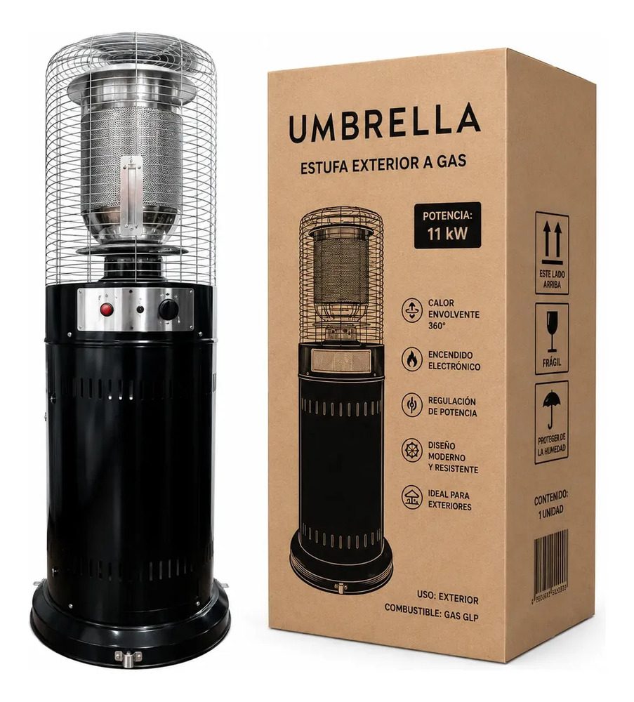 Estufa De Patio Baja Gas 11kg Exterior Terraza Umbrella Tech Color Negro Estufa De Patio Baja Gas 11kg Exterior Terraza Umbrella Tech Color Negro