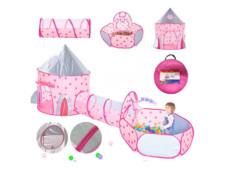 Carpa De Juegos Infantil 3 En 1 Castillo Piscina Tunel Niñas Rosa Marca ANIKIDS