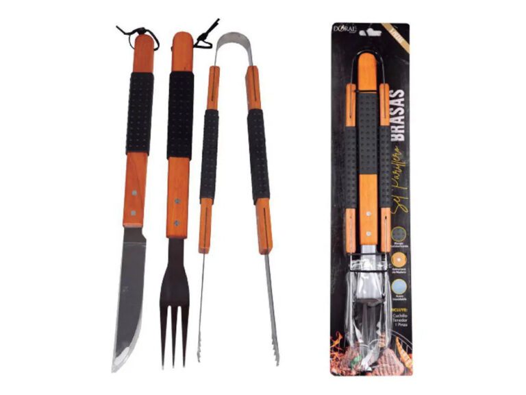 Set Parrillero Brasas 3 Pzas Cuchillo Tenedor Y Pinzas Doral