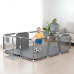 Corral bebe Infantil Nubo 3en1 Juegos Malla Tela Oxford 180x120cm Gris Liso