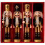 Set 4 Muñecos Cascanueces Madera 13 Cm Adorno Navideño Color Negro