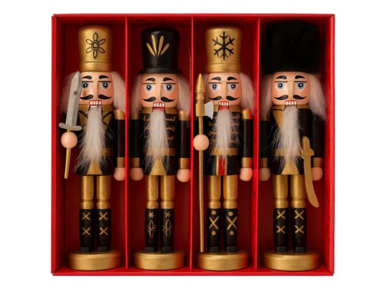 Set 4 Muñecos Cascanueces Madera 13 Cm Adorno Navideño Color Negro