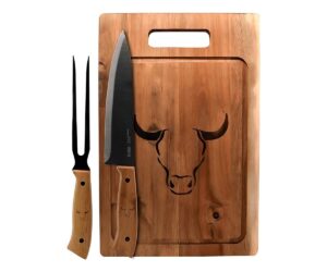 Set Parrillero Tabla + Cuchillo Y Pincho Wayu Asado Parrilla Color Café