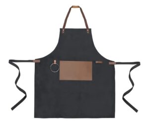 Delantal Pechera Parrillera Algodón Y Cuero + Grabado Gratis Personalizado