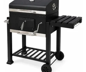 Parrilla Carbón Con Tapa y Ruedas + Termómetro