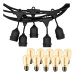 Guirnalda Led Exterior 10 Metros 10 Ampolletas Luz Amarilla Cable Negro
