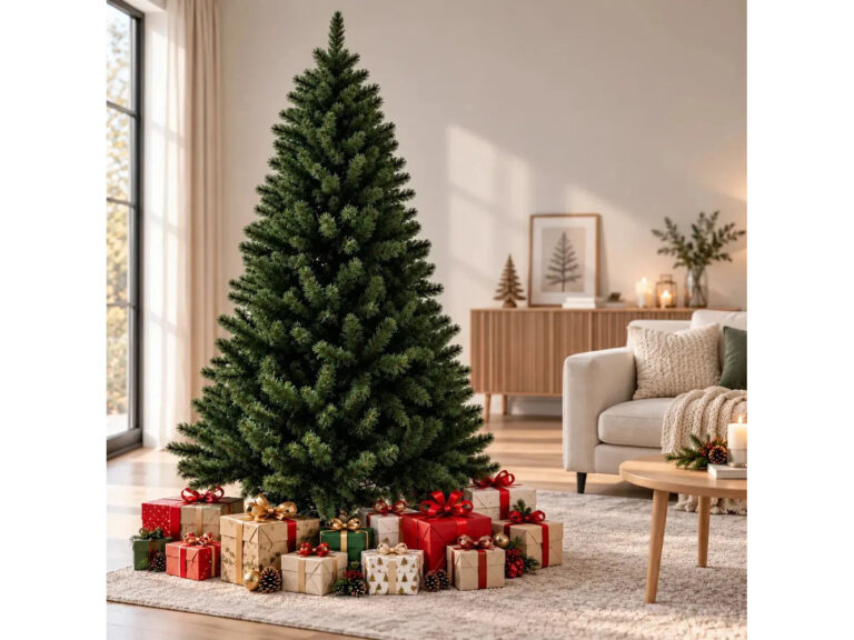 Árbol de Navidad Artificial Aspor de 180 cm, Verde y Frondoso, con Base Metálica