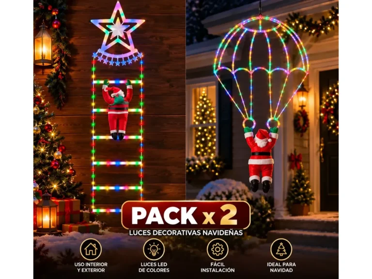 Pack 2 Luces Navidad Led Viejo Pascuero Escalera + Paracaída