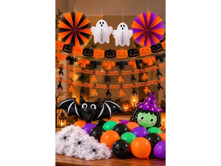Pack 11 Decoración Halloween Globos Guirnaldas Telaraña